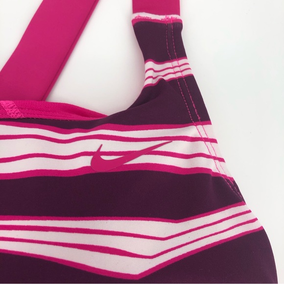 NWT Nike Swin Tankini Top Pink White Striped Padded Shelf Bra Size Medium - Picture 2 of 5